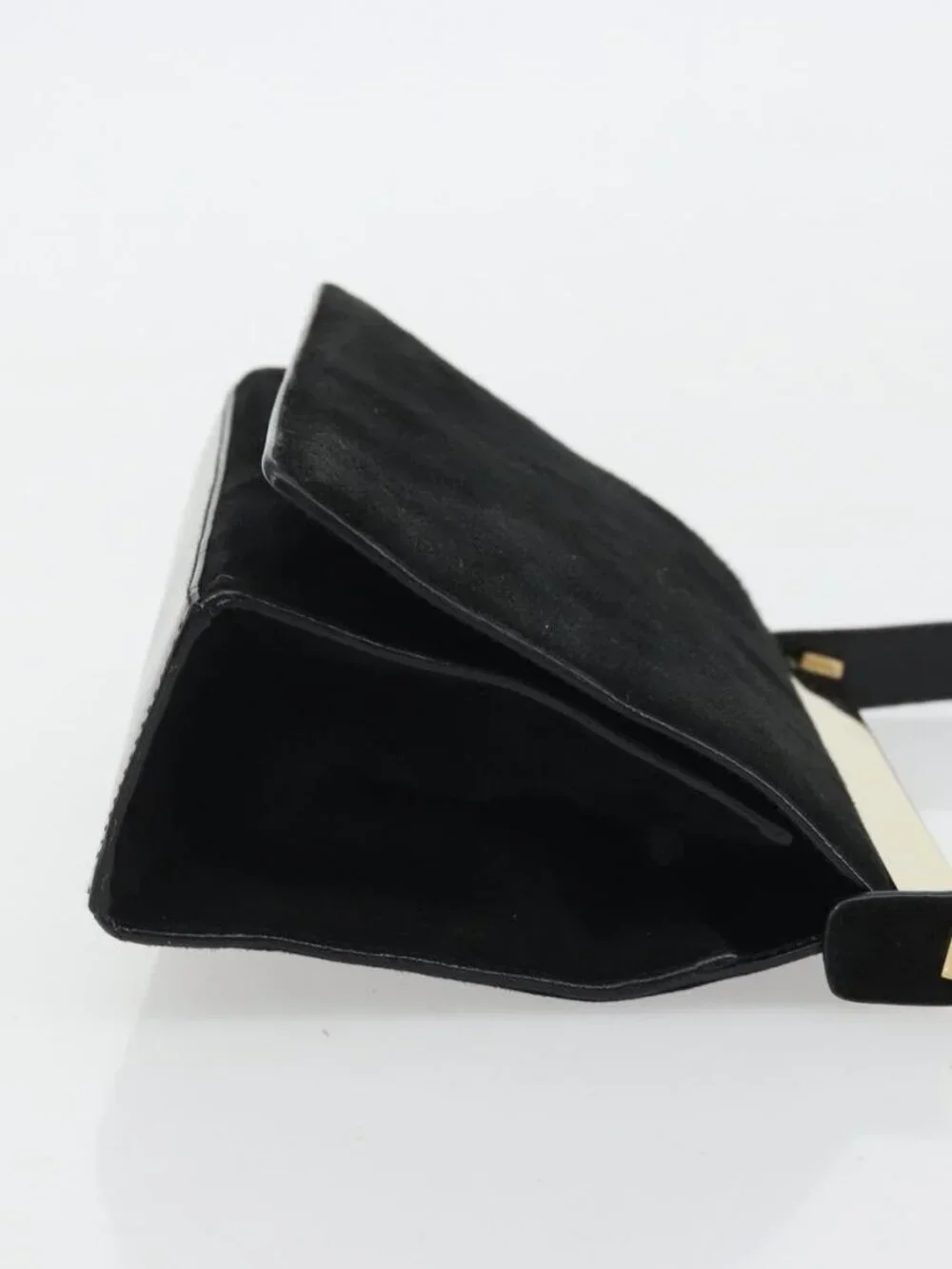GUCCI Hand Bag Suede Black Gold 001 2058 1928 0 Auth yk20276